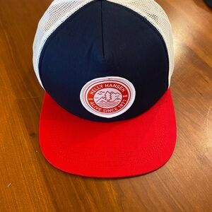 Helly Hansen Graphite Blue and Alert Red Flatbrim Trucker Cap